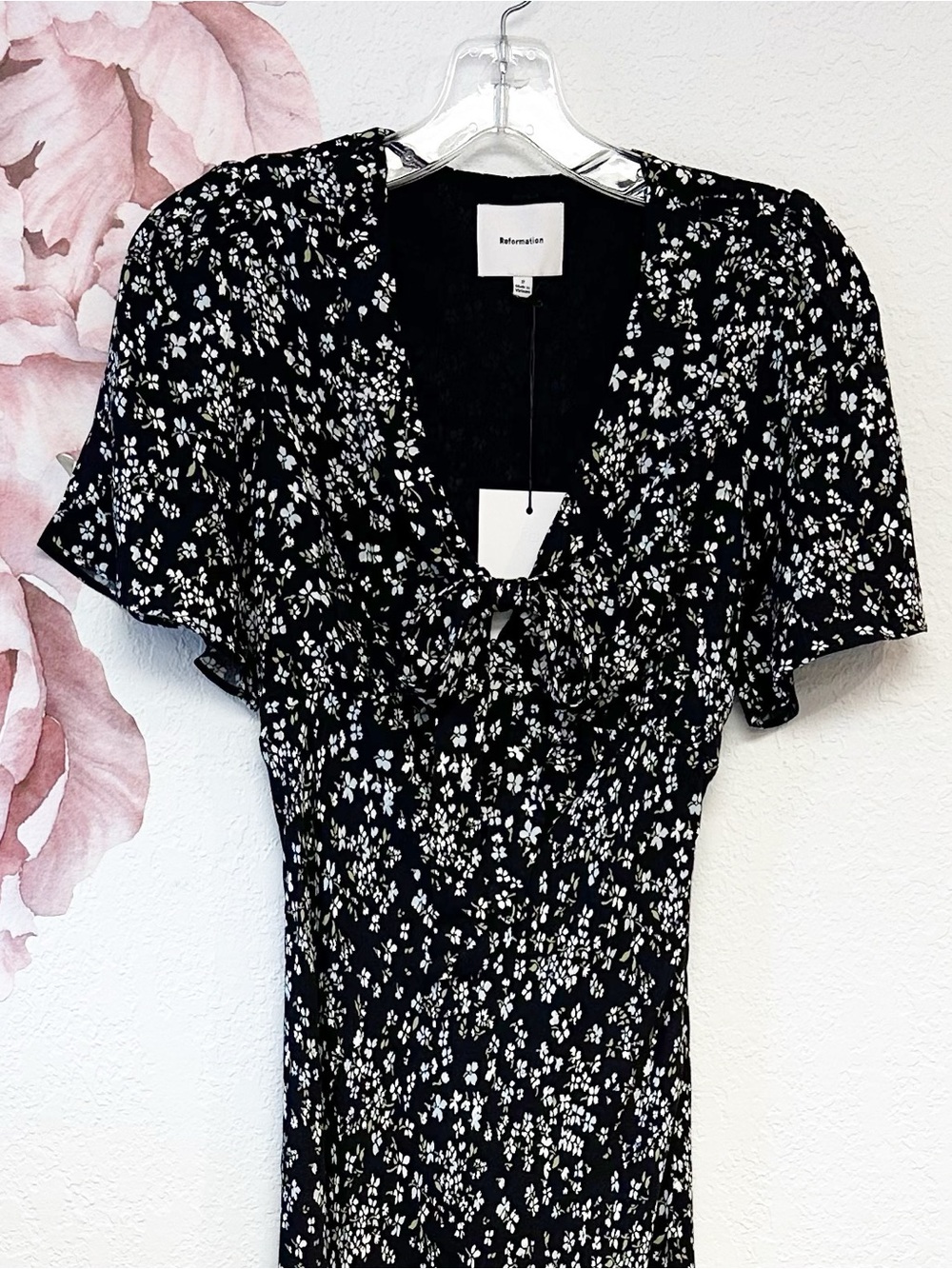 Reformation Tyra X Anthropologie Short Sleeve Tie Front Midi Dress NWT Size 2 - Picture 6 of 15